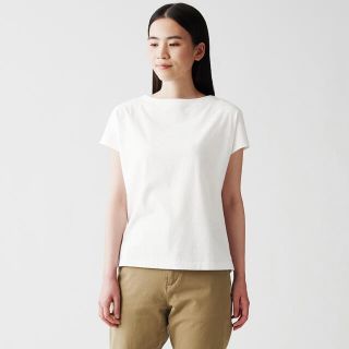 ムジルシリョウヒン(MUJI (無印良品))の無印良品・ムラ糸天竺編みフレンチスリーブＴシャツ 婦人Ｌ・白(Tシャツ(半袖/袖なし))