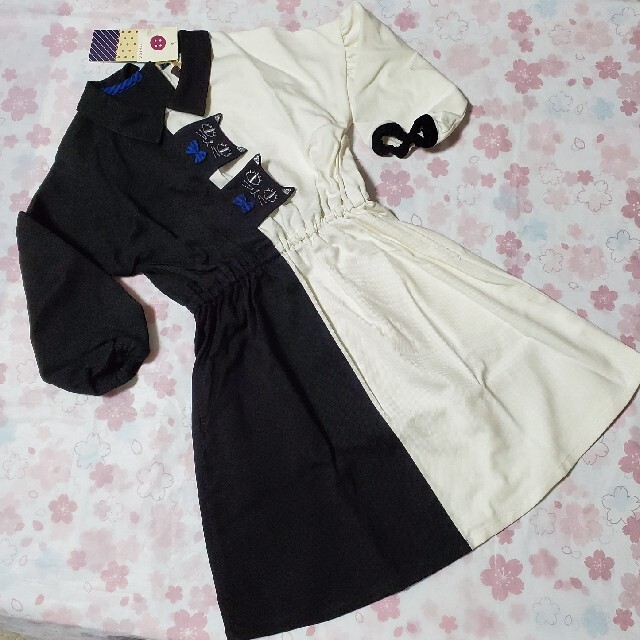 UNICA(ユニカ)のユニカ☆ツインcatsバイカラーワンピース キッズ/ベビー/マタニティのキッズ服女の子用(90cm~)(ワンピース)の商品写真