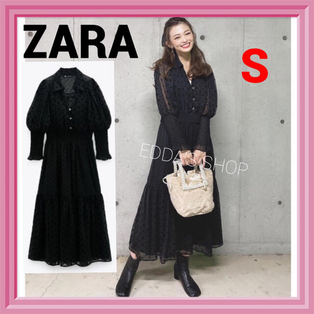 完売品　ZARA スイスドット柄ミディ丈ワンピース　レース　水玉　黒 | フリマアプリ ラクマ