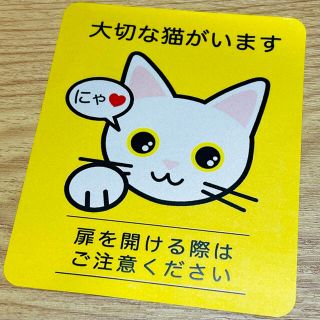 【シロ瞳黄】猫がいます四角ステッカー5y　ネコねこシール(猫)