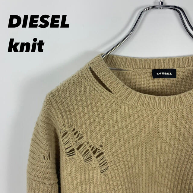 DIESEL ディーゼル ニット ダメージ デザイン ロゴ プレート