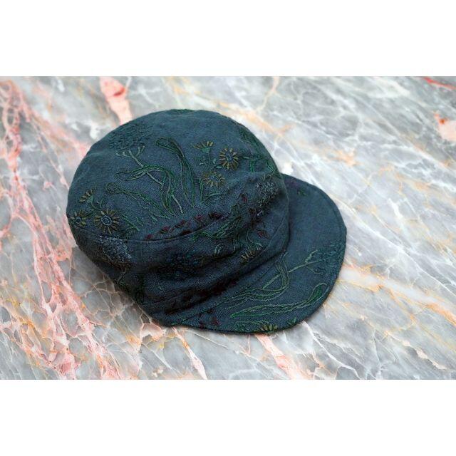 By Walid 19世紀リネン 刺繍 キャップ 深緑 メンズの帽子(キャップ)の商品写真