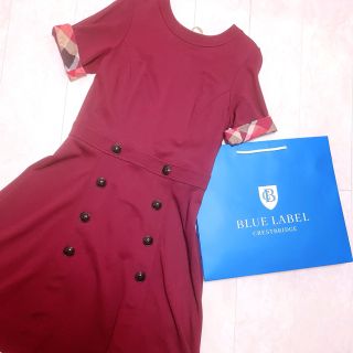 バーバリーブルーレーベル(BURBERRY BLUE LABEL)の限定お値下げ ブルーレーベル クレストブリッジ ボルドー ワンピース(ひざ丈ワンピース)