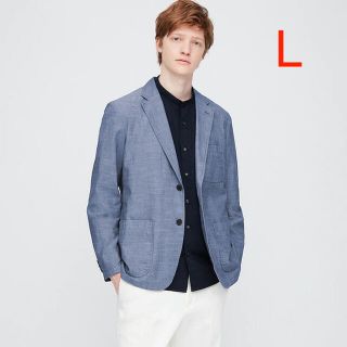 ユニクロ(UNIQLO)のユニクロ ライトウェイトジャケット（シャンブレー）Lサイズ／ブルー 新品！(テーラードジャケット)