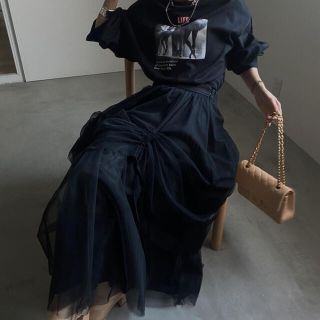 アメリヴィンテージ(Ameri VINTAGE)の新品 CURTAIN TULLE SKIRT カーテンチュールスカート(ロングスカート)