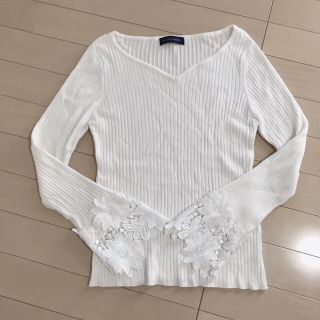 プロポーションボディドレッシング(PROPORTION BODY DRESSING)の美品♡袖レース　春ニット　トップス カットソー　ウォッシャブル　フラワーレース(カットソー(長袖/七分))