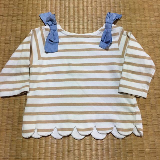 petit main(プティマイン)のプティマイン ボーダーリボン トップス 90 キッズ/ベビー/マタニティのキッズ服女の子用(90cm~)(Tシャツ/カットソー)の商品写真