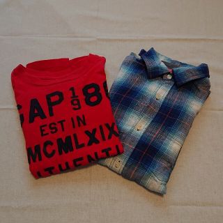 ギャップキッズ(GAP Kids)のGAP ロンTとチェックのシャツのセット 140(Tシャツ/カットソー)