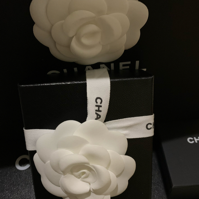 CHANEL(シャネル)の新品銀座限定CHANEL紫白パールx留CHANEL(刻印)ロゴいり2重揺れピアス レディースのアクセサリー(ピアス)の商品写真