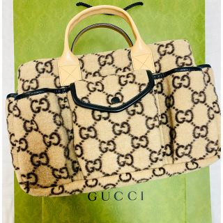 グッチ(Gucci)の【超美品】GUCCI グッチ チルドレン GGウール ベージュ×エボニー トート(トートバッグ)