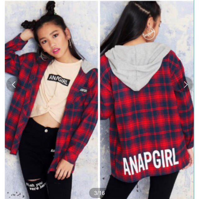 ANAP(アナップ)のANAP GIRL⭐︎フード付チェックシャツ ブラック 150S キッズ/ベビー/マタニティのキッズ服女の子用(90cm~)(ジャケット/上着)の商品写真