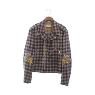 グッチ(Gucci)のGUCCI グッチ ライダース 46(M位) 紫xベージュ(チェック) 【古着】【中古】(ライダースジャケット)