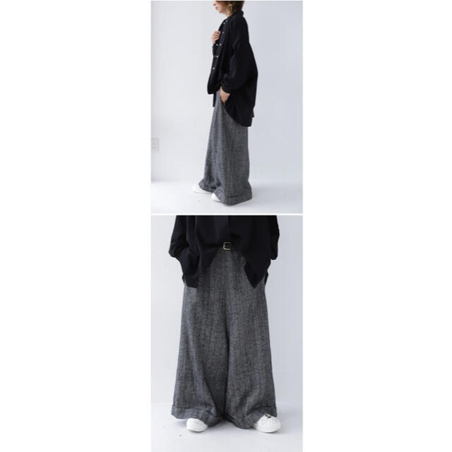 antiqua ヘンリーボーンツイードワイドパンツ ブラック系