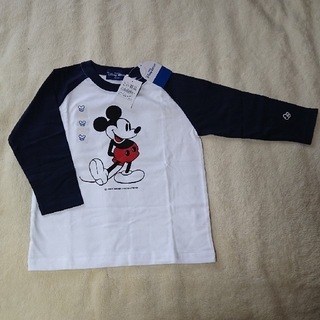 ディズニー(Disney)のディズニー 長袖 七分袖 白×紺 ミッキーマウス 綿100% ラグラン袖(Tシャツ/カットソー)