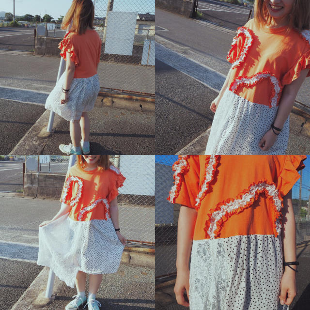 Tシャツリメイクワンピース オレンジの通販 By ラクマ