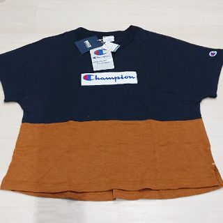 チャンピオン(Champion)の新品タグ付き Champion バイカラートップス140ネイビー×ブラウン(Tシャツ/カットソー)