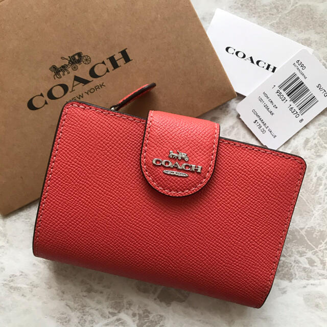 COACH - 新品！コーチ 二つ折り財布 タンジェリン コーラルオレンジの