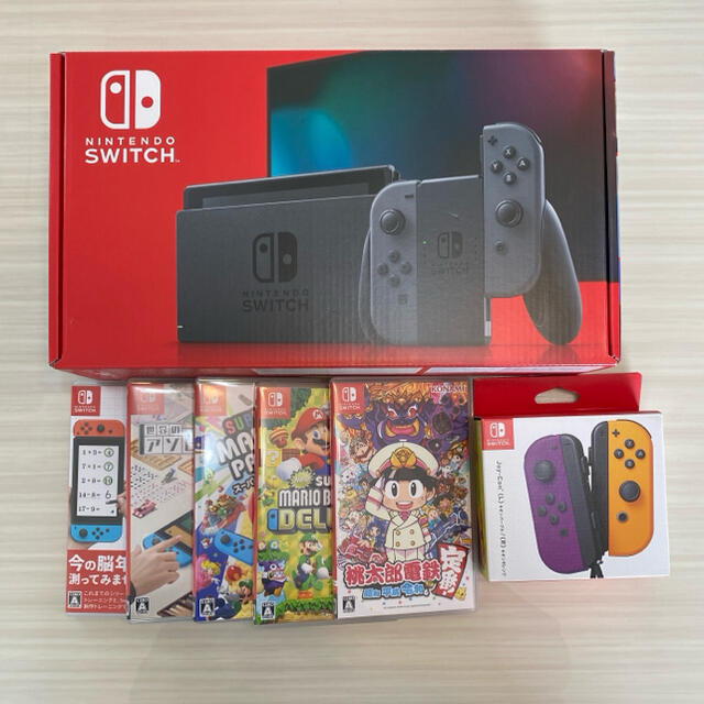 Nintendo Switch(ニンテンドースイッチ)の本日限定価格!! 新型swich + ソフト5本 + 別Joy-Con付き エンタメ/ホビーのゲームソフト/ゲーム機本体(家庭用ゲーム機本体)の商品写真