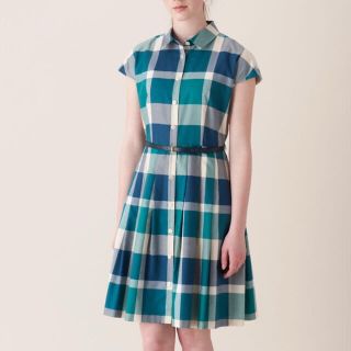 バーバリーブルーレーベル(BURBERRY BLUE LABEL)のクレストブリッジチェック シャツワンピース 36 美品(ひざ丈ワンピース)