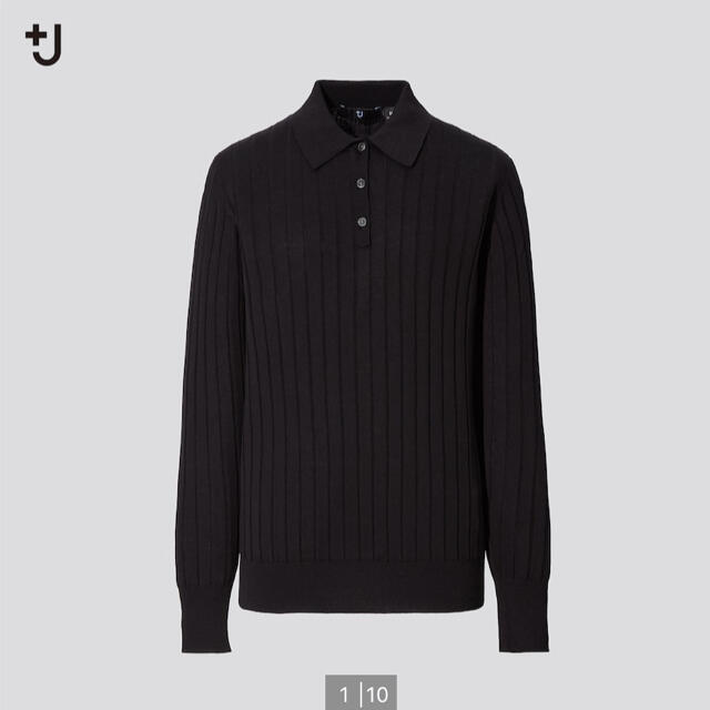 UNIQLO(ユニクロ)のユニクロ　＋Ｊ　シルクニットコットンポロシャツ　黒　S レディースのトップス(ニット/セーター)の商品写真