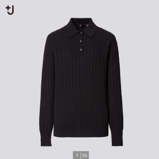 ユニクロ(UNIQLO)のユニクロ　＋Ｊ　シルクニットコットンポロシャツ　黒　S(ニット/セーター)