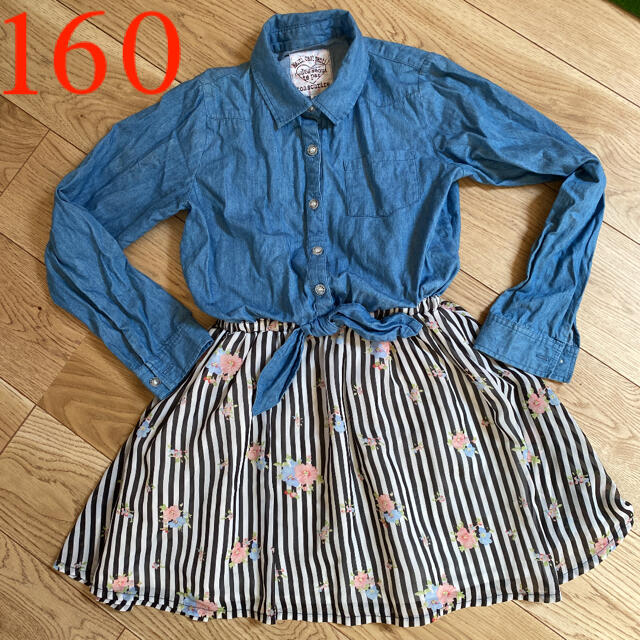 デニムワンピース160 キッズ/ベビー/マタニティのキッズ服女の子用(90cm~)(ワンピース)の商品写真