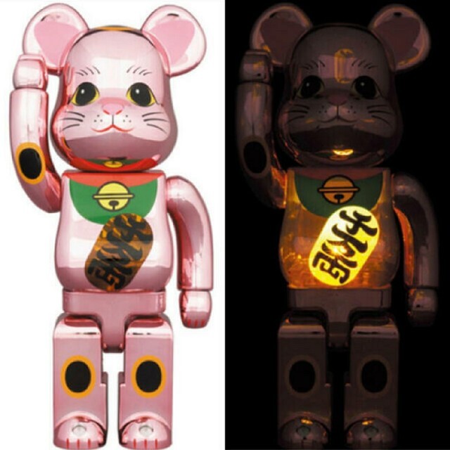 MEDICOM TOY(メディコムトイ)のBE@RBRICK 招き猫 桃金メッキ 発光 400％　ベアブリック　2個セット エンタメ/ホビーのフィギュア(その他)の商品写真