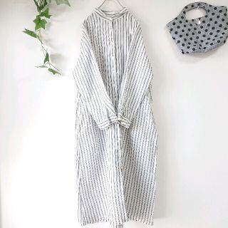 ネストローブ(nest Robe)のnest robe *リネンストライプシャツワンピース*(ロングワンピース/マキシワンピース)