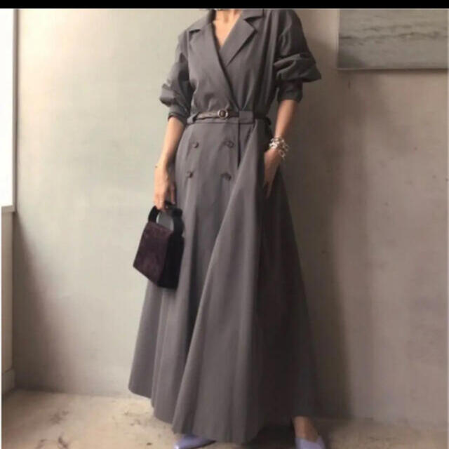 ★AMERI アメリ LONG COAT LIKE DRESS M グレー