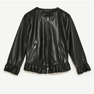 ZARA フリルレザーライダースジャケット　ブラック