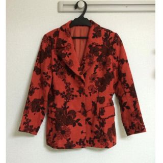 美品★アンティーク花柄ジャケット赤(テーラードジャケット)