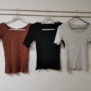 ユニクロ(UNIQLO)のユニクロ　リブUネックT 5分丈　2枚　リブバレエネックT 1枚　3枚セット(Tシャツ(半袖/袖なし))