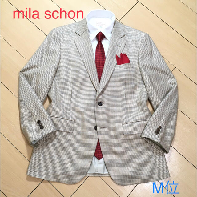 mila schon(ミラショーン)の極美品★ミラショーン×シルク混◎極上グレージュ系チェックジャケット 灰 A780 メンズのジャケット/アウター(テーラードジャケット)の商品写真