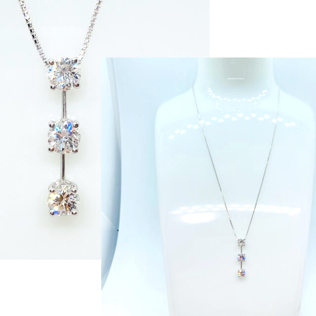 美品 Pt ダイヤモンド ネックレス D:1.00ct