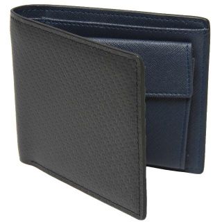 財布 メンズ 二つ折り財布 カーボンレザー ブラック×ネイビー(折り財布)