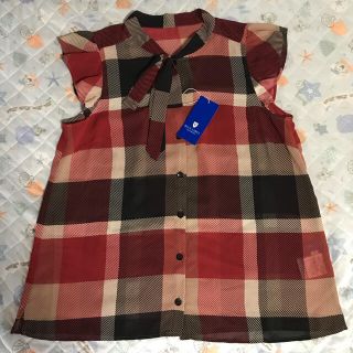 バーバリーブルーレーベル(BURBERRY BLUE LABEL)のブルーレーベルクレストブリッジ  チェックブラウス　M 赤(シャツ/ブラウス(半袖/袖なし))