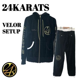 トゥエンティーフォーカラッツ(24karats)の【大人気！】24karats /24カラッツ　黒　デカロゴ　ベロア　セットアップ(ジャージ)