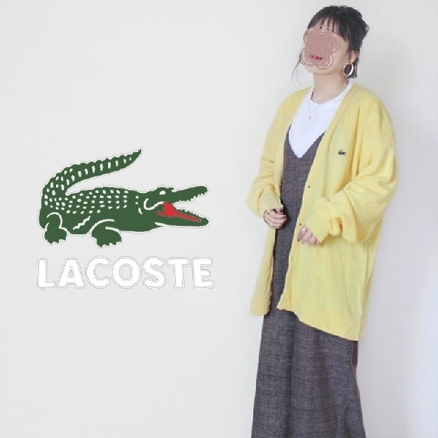 LACOSTE(ラコステ)の【８０s・ＵＳＡ製】Lacoste　ゆるふわ♡　黄色　ニット　ロングカーディガン レディースのトップス(カーディガン)の商品写真