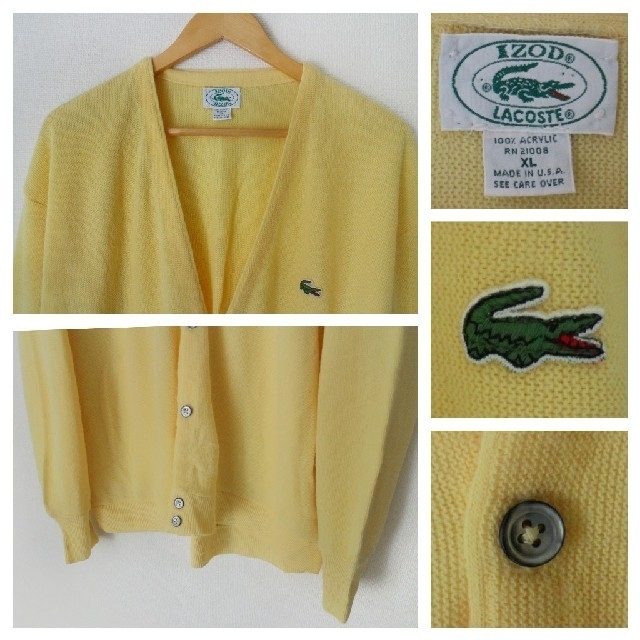 LACOSTE(ラコステ)の【８０s・ＵＳＡ製】Lacoste　ゆるふわ♡　黄色　ニット　ロングカーディガン レディースのトップス(カーディガン)の商品写真