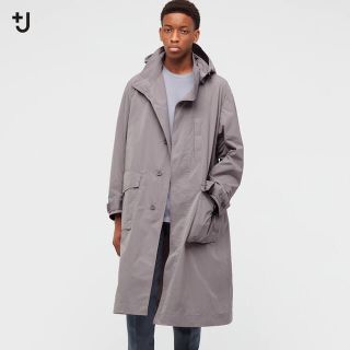 ユニクロ(UNIQLO)のUNIQLO +J オーバーサイズフーデッド ロングコート　グレー　Sサイズ(ステンカラーコート)