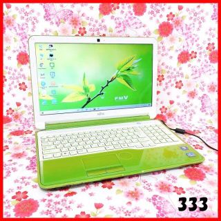 フジツウ(富士通)の鮮やかグリーン♪Corei5♪新品SSD♪Webカメラ♪初心者も安心♪Win10(ノートPC)