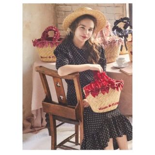 メゾンドフルール(Maison de FLEUR)のいいなみさま専用！！メゾンドフルール フリルハンドル リボン カゴバッグ(かごバッグ/ストローバッグ)