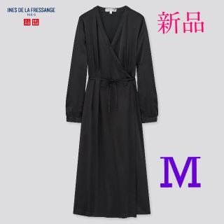 ユニクロ(UNIQLO)の新品タグ付　ユニクロ　イネス　シルクラップワンピース　M黒　完売　+J ZARA(ひざ丈ワンピース)