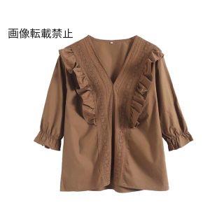 ザラ(ZARA)の🌼春新作💐3871◆brown レース フリル ブラウス(シャツ/ブラウス(長袖/七分))