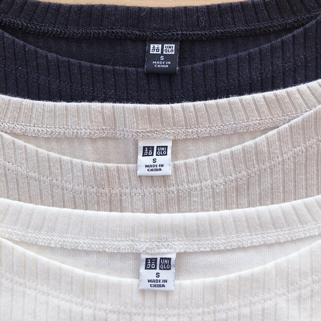 UNIQLO(ユニクロ)の中古 UNIQLO リブボートネックT  Sサイズ 3着セット レディースのトップス(カットソー(長袖/七分))の商品写真