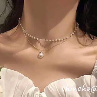 【大人気】大人女子 高級感 2連パールネックレス チョーカー 韓国 ファッション(ネックレス)