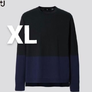 ユニクロ(UNIQLO)のUNIQLO＋J シルクコットンクルーネックセーター カラーブロック BLACK(ニット/セーター)