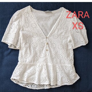 ザラ(ZARA)のZARA カットワーク ブラウス ホワイト XS(シャツ/ブラウス(半袖/袖なし))