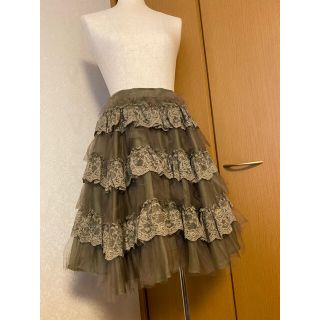 レッドヴァレンティノ(RED VALENTINO)の美品レッドバレンティノ RED VALENTINO レースフリル スカートパニエ(ひざ丈スカート)