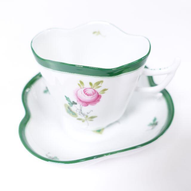 即購入可■ヘレンド　ウィーンの薔薇 デミタスカップ&ソーサー　白　グリーン